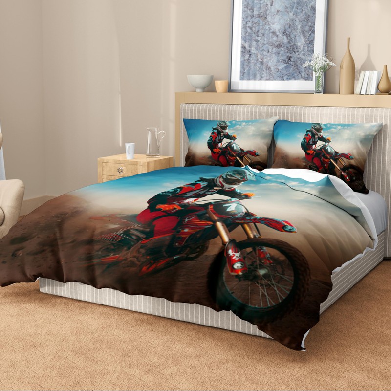 HZVRTN Motorcycle Bedding Set, Teens, Cool Motorcycle Driver Bed Set