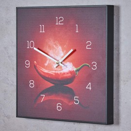 levandeo Wall Clock 30 x 30 cm PVC Frame Black Kitchen Chili Peperoni Wall Picture Wall Decoration Kitchen Clock