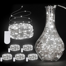 JUSTPRO 6 Pack Fairy Lights Battery Operated String Lights - 7ft 20 LED Waterproof Silver Wire Firefly Lights for DIY Wedding Décor Table Centerpieces Craft Mason Jars Party Decor(White)