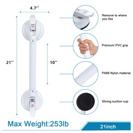 HEINSY 21inch Upgrade Suction Shower Grab Bar, Portable Shower Handle Bar Suction Grip Bar Bathtub Handle with Strong Hold Suction Cup Fitting and Rapid Release for Bathroom(Max Capacity :300lb