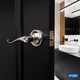 XFORT Cabriole Privacy Knob Set Polished Chrome, Door Knob with Lock for Internal Wooden Bathroom Doors, Complete Set with Tubular Latch