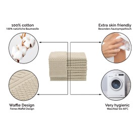 ZOLLNER Set of 10 Guest Towels with Waffle Pattern, Size Approx. 30 x 50 cm, Cappuccino