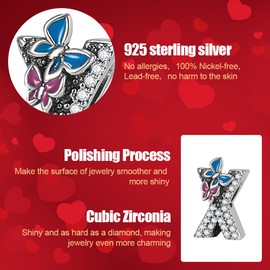 DOLARISE Letter Charms for Bracelets, 925 Sterling Silver Bead Charm Brithday Pendant Jewerly Gift for Women Girls Mother Family Friend, Silver