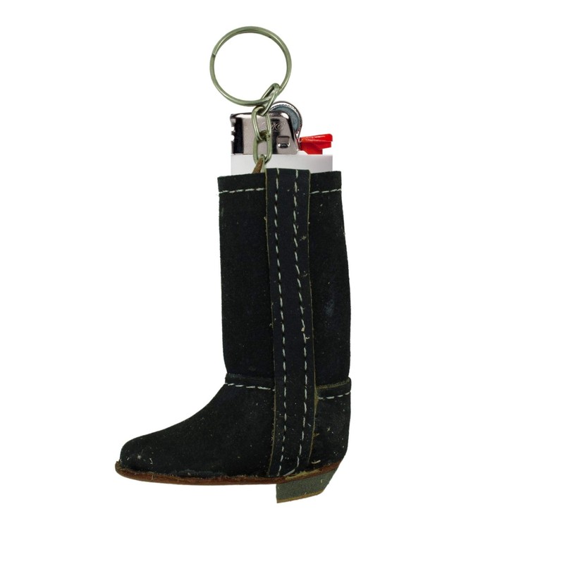 Needzo Western Keychain Genuine Leather Black Boot Keyring Lighter Holder,