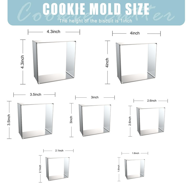 ZADE Square Cookie Cutter Set, 7pcs Different Size Square Biscuit