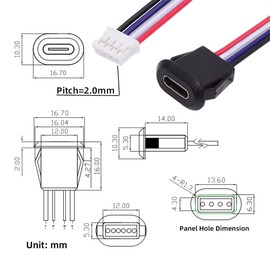 cablecc 5pcs/Set Type C Female Socket to 4Pin Header Cable Pitch=2.0mm Latch Mount Type DIY OEM Support DC 5V Power