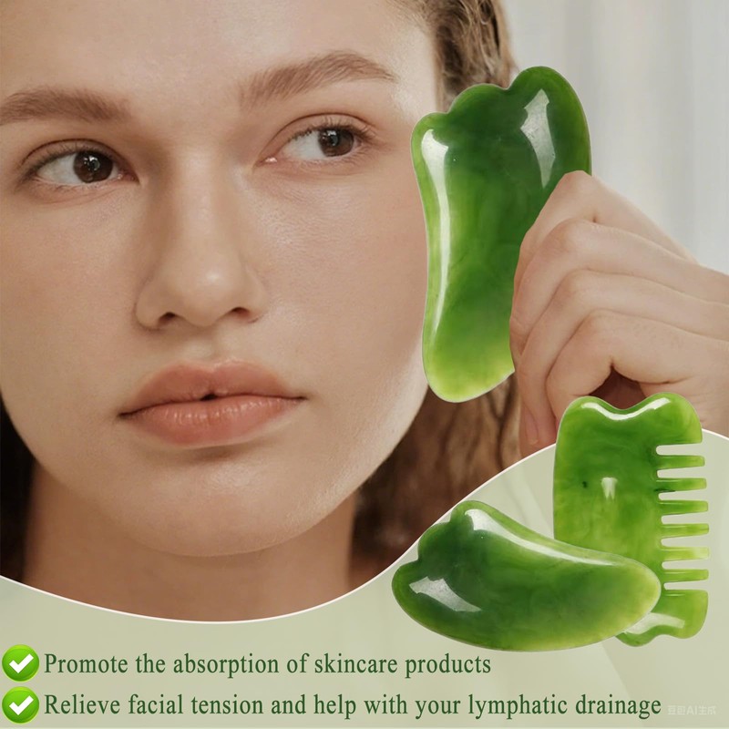 Dancepanda Gua Sha Facial Tools,Guasha Tool for Face,Lymphatic Drainage Massager(2PCS,Green)