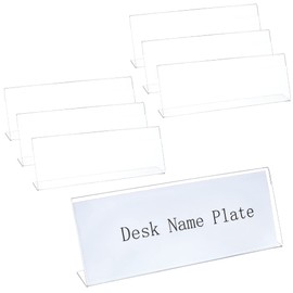 BENECREAT 6PCS Acrylic Office Nameplate with Protective Film 46x280x101mm/1.81x11.02x3.97inch L-Shaped Clear Desk Sign Holder for Office, School, Wedding, Birthday Party
