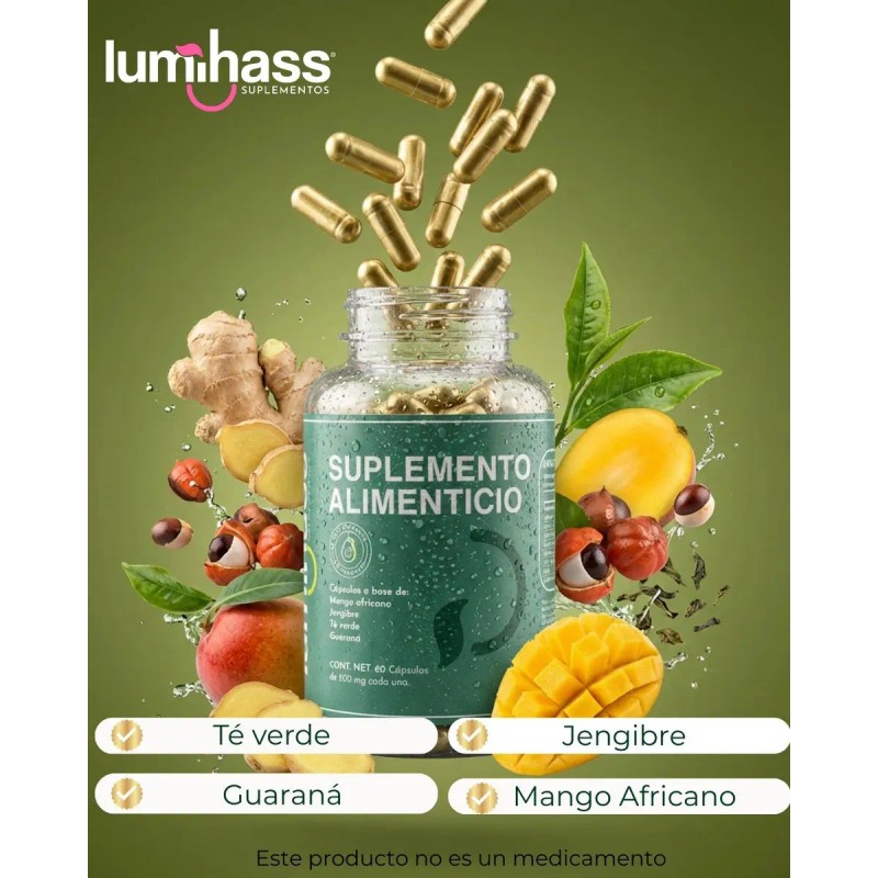 Détox Lumihass Base Verde Jengibre Mango Africano Guaraná Extracto Aguacate