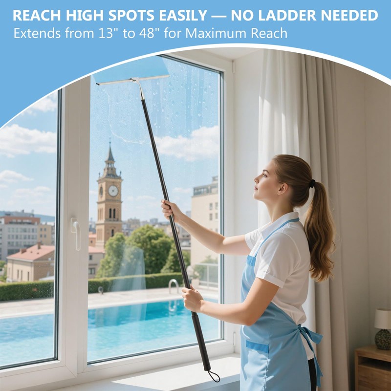 Squeegee for Shower Glass with Long Handle – Extends 13"