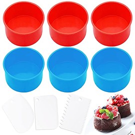 YuCool 6 Molde de silicona para tartas, moldes redondos para hornear de 4 pulgadas, antiadherentes - Rojo,Azul