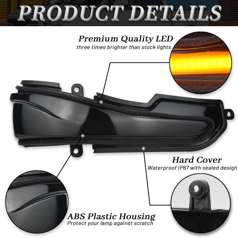 BINQIGOO 2pcs Smoked Lens Side Mirror Marker Lights LED Dynamic