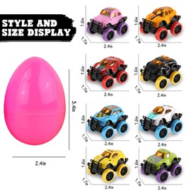 12 Pcs Prefilled Easter Eggs Filled with Pull Back Monster Cars Toys for Boys, Easter Egg with Trucks Toys for Kids, Easter Basket Stuffers, Easter Party Favors