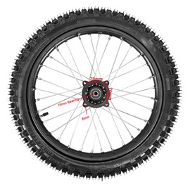 Trkimal 70/100-17 (2.75x17) 1.6x17 Front Wheel Tire and Rim Inner Tube with 15mm Bearing Assembly Motocross Off Road for Dirt Pit Bike (70/100-17(15mm bearing))