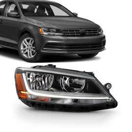 AKKON - Fits 2017-2018 Volkswagen Jetta [Halogen Type] Light Tube Chrome Headlamp w/LED DRL Model Headlight Passenger Right