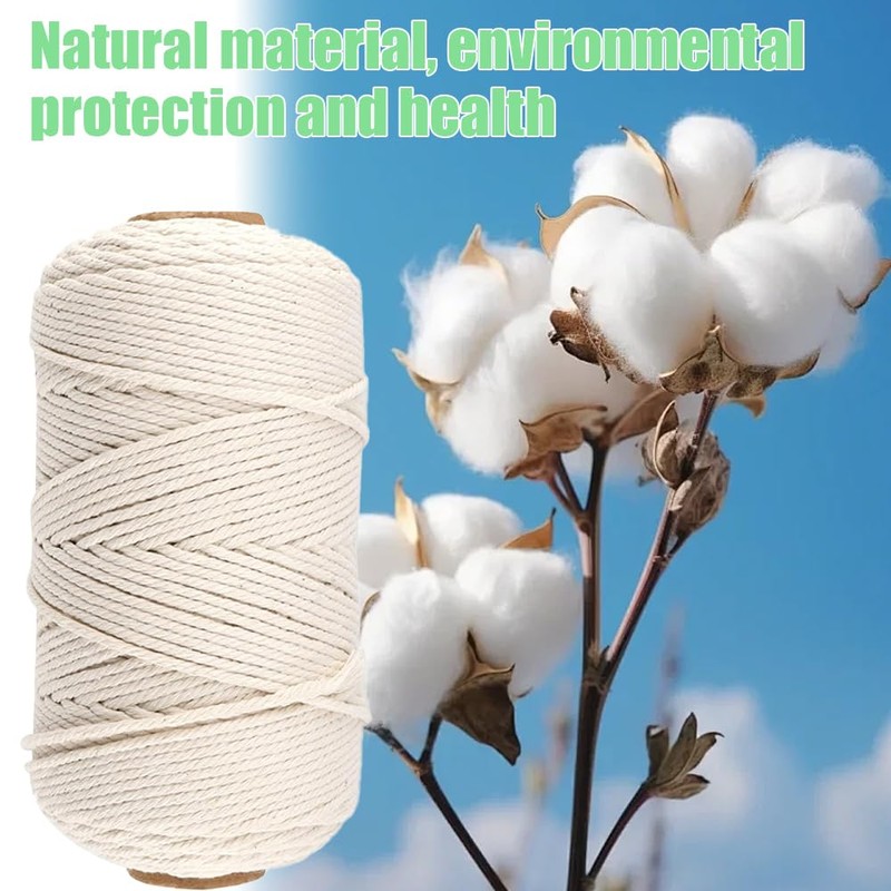 Twine Beige String, 100 Meters 3mm Diameter, Cotton Rope Macrame