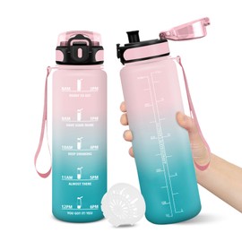 Water Bottle, 500 ml, BPA-Free, Water Bottle, Leak-Proof Lock Design, Drinking Bottles, with Time Stamp, Children's Leak-Proof Drinking Bottle for School, Yoga, Camping, Water Bottle Children - Pink
