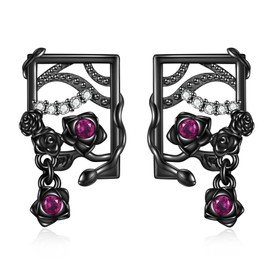 POPLYKE Gothic Earrings 925 Sterling Silver Earrings Black Rose Zirconia Stud Punk Vintage Jewelry for Women