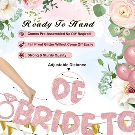 Breling Pre Strung Bride to Be Glitter Banner Bridal Shower Decorations Bride to Be Sign Bachelorette Party Banner Bridal Shower Garland for Engagement Wedding Bride Party Decorations(Rose Gold)