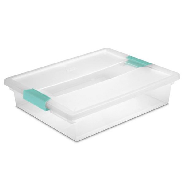 Sterilite Large Clip Box, Stackable Small Storage Bin with Latching Lid, Plastic Container to Organize Paper, Office, Clear Base and Lid, 1-Pack
