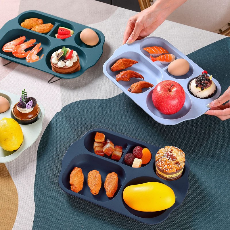 Tanlade 8 Pcs Large Unbreakable Divided Plates 12 Inch Wheat