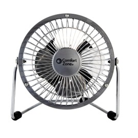 Comfort Zone 4-inch All-Metal Desk Fan with USB or Power Cord, Single Speed, 360 Degree Adjustable Tilt, Compact & Durable Mini Electric Fan for Home, Office or Travel Use, Silver