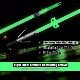 BOWSOUL 34inch Bowfishing Arrows Luminous with Broadheads and Safty Slides for Compound Bow&Recurve Bow Fishing Arrow Archery Hunting (Pack of 6) (White)