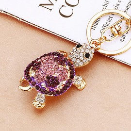 Axmerdal Cute Lovely Mini Turtle Tortoise Shape Crystal Rhinestone Keychain Key Chain Sparkling Key Ring Charm Purse Pendant Handbag Bag Decoration Holiday Gift (Purple)