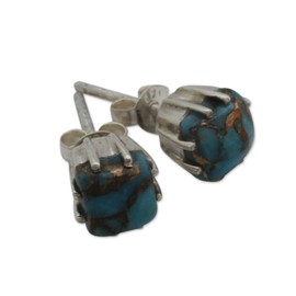NOVICA Artisan Handmade Sterling Silver Stud Earrings with Composite Turquoise Reconstituted Blue India [0.3 in L x 0.3 in W x 0.2 in D] ' Ocean Sky'