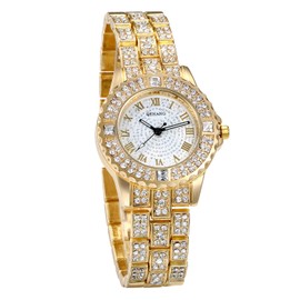 JewelryWe Women's Elegant Watch with Rhinestones Glitter Roman Numerals Metal Strap Analogue Quartz Watch, gold, Bracelet