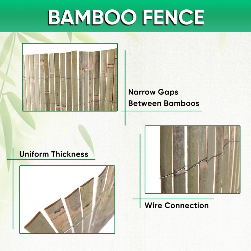 Jollybower 3ft x 13ft Natural Bamboo Slat Fence, Outdoor Split