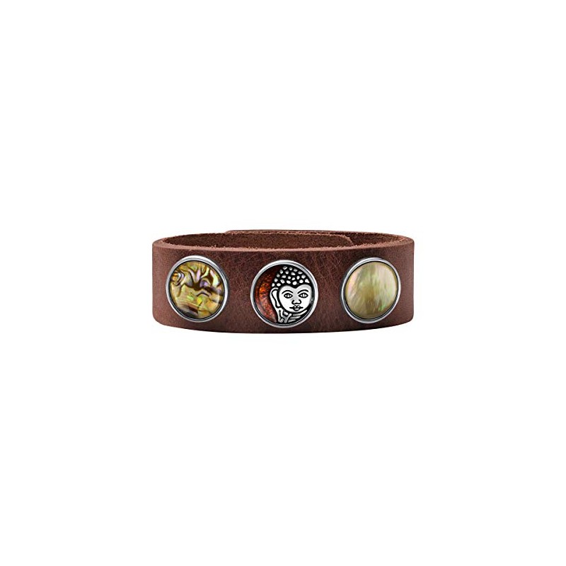 Quiges Women's Click Button 18 mm Brown Portret Sign Chunk
