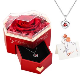 minstely Real Preserved Rose and Necklace Gifts Set for Mom Wife Girlfriends – Anniversary Forever Flower Gifts for Her – Birthdays, Thanksgiving, Idea for Women