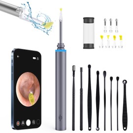 Ear Wax Removal, Ear Cleaner with Camera, Earwax Removal kit with 8 Ear Pick, Ear Cleaner with Camera and Light, Ear Cleaning Kit, 1296P Ear Camera for iOS Android,Gray