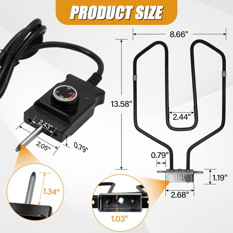 Upgrade 1650W Electric Smoker Heating Element with Adjustable Thermostat Controller,