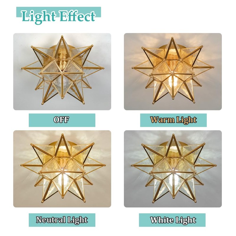 Aeyee Moravian Star Ceiling Light, Moroccan Flush Mount Ceiling Lighting