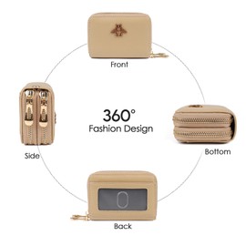 imeetu RFID Credit Card Holder, Small Leather Zipper Card Case Wallet for Women (Max,Khaki)