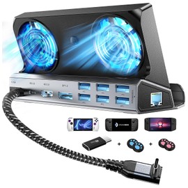 YCE Dual Cooling Fans 11-in-1 Steam Deck Docking Station with HDMI 2.0,6 USB Ports,RJ45 1000Mbps,VGA,DP1.2,100W PD, 40Gbps Adapter for Steam Deck/Rog Ally/Switch/Legion Go