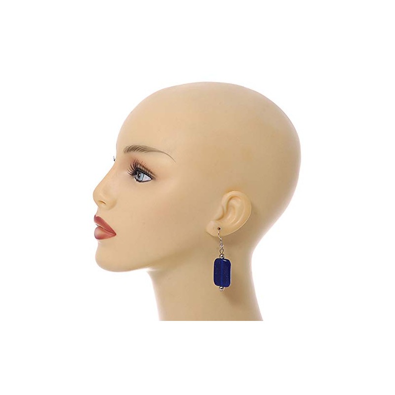Navy Blue Square Glass Drop Earrings - 6cm Long
