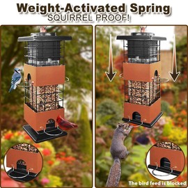Squirrel Proof Bird Feeder, Metal Bird Feeders for Outdoors Hanging,Squirrel Proof Wild Birds Seed Feeders for Finch Cardinal (Brown, 3Lb)