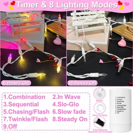 Valentines String Lights Valentine's Day Decoration, 33 Ft 100 LED Red Pink White twinkle Lights Timer 8 Modes Battery Operated Waterproof Valentines Day Light Decor Outdoor Indoor Home Garden Wedding