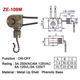 Akahttbn Ceiling Fan Light Switch Metal Zing Ear ZE-109M,Two-Wire ON-Off Pull Chain Switch, Compatible with Hunter Ceiling Fan Light (Bronze)2 Pcs