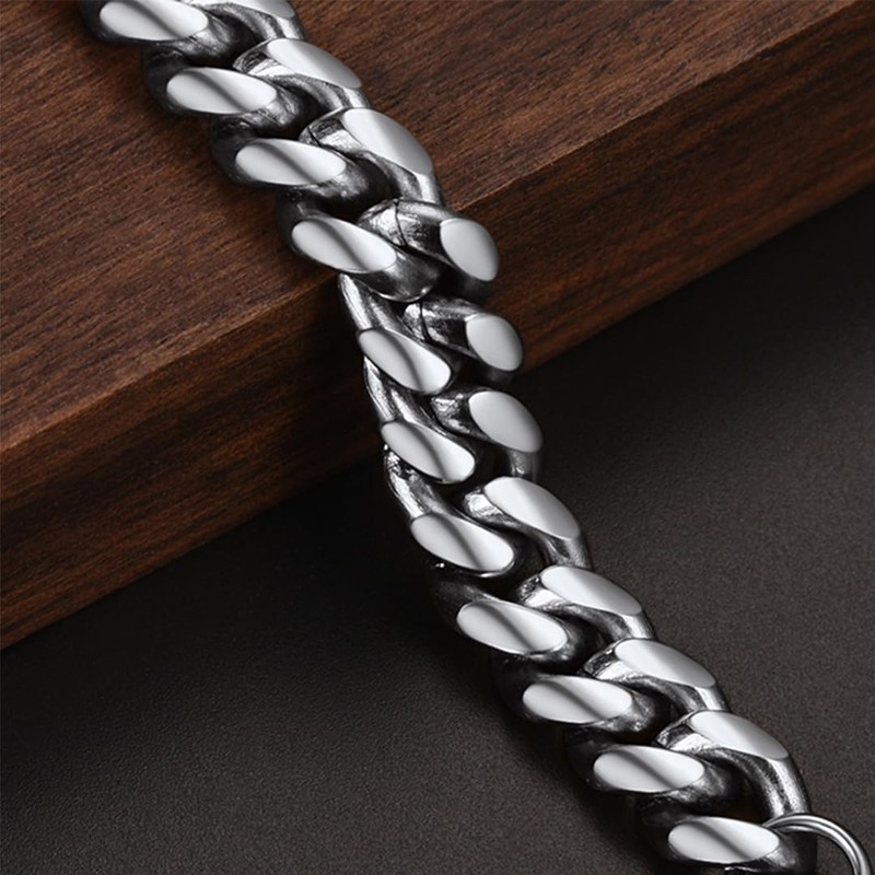Mens Bracelet 10MM Chain 316L Stainless Steel Punk Curb Cuban