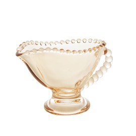 WOLFF - Pearl Amber Beaded Crystal Gravy Boat with Handle - Gravy Bowl for Sauces, Salad Dressing and Creamer Pitcher - Luxury Glassware, Thanksgiving Gravy Dish - Dinner Accessories - 5 fl oz Amber