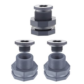 UgyDuky 1 Inch PVC Bulkhead Fittings with Plugs Water Tank Connector Adapter Fitting with Plugs Thru-Bulk Pipe Fitting for Rain Barrels, Aquariums, Ponds(Set of 3) (1 Inch)