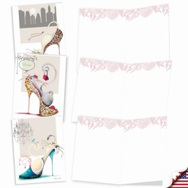 The Best Card Company - 10 Blank Note Cards for Women (4 x 5.12 Inch) - Assorted Fashion Greeting Cards for All Occasions - Catitude Shoes M3324