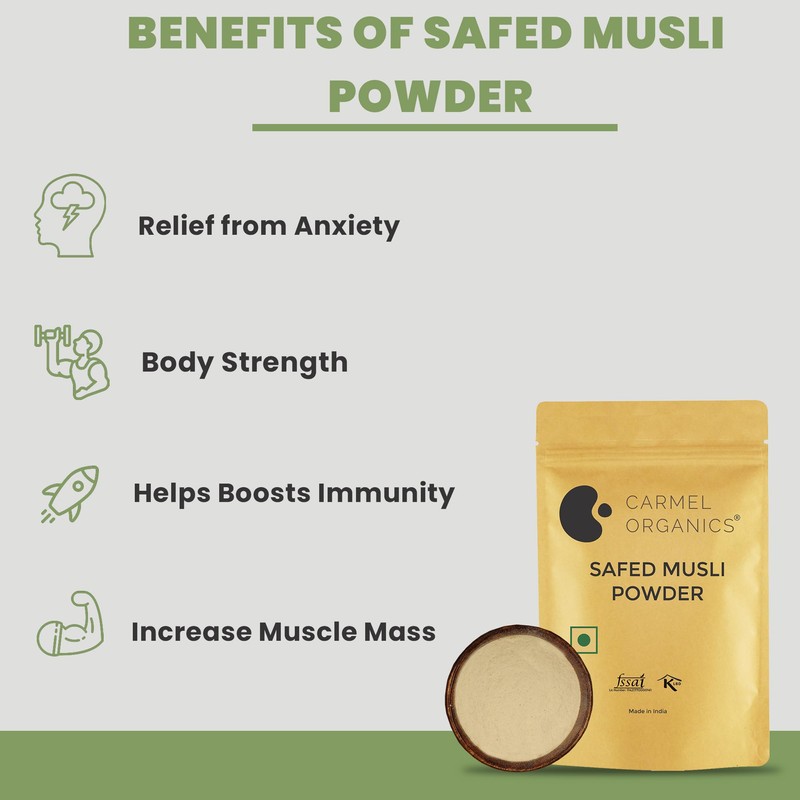 Organic Safed Musli Powder (3.5 oz) | Non GMO |