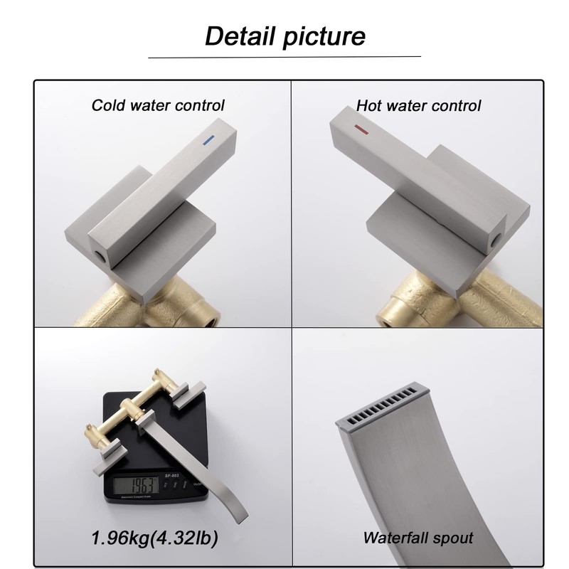 BEIYI Wall Mount Tub Filler, Brushed Nickel Wall Mounted Bathtub