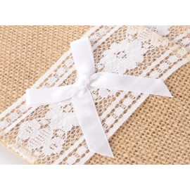 Jolly Jon Products 10 Pack of 4" x 8" Natural Hessian Burlap Silverware Holders with White Lace NEW