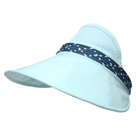 boderier Visors for Women Wide Brim Foldable Cotton Sun Visors Hat Summer Beach Sun Protection Hat UPF 50+, Light Blue, Medium-Large